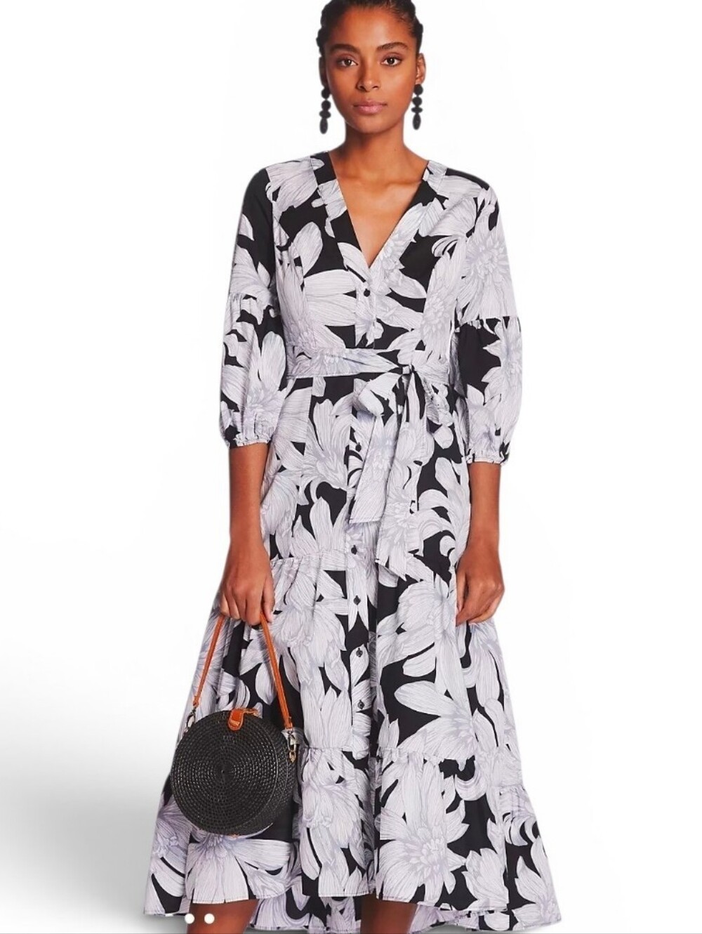 MAEVE ANTHROPOLOGIE Puff-Sleeved Belted Midi Dress - Size 6